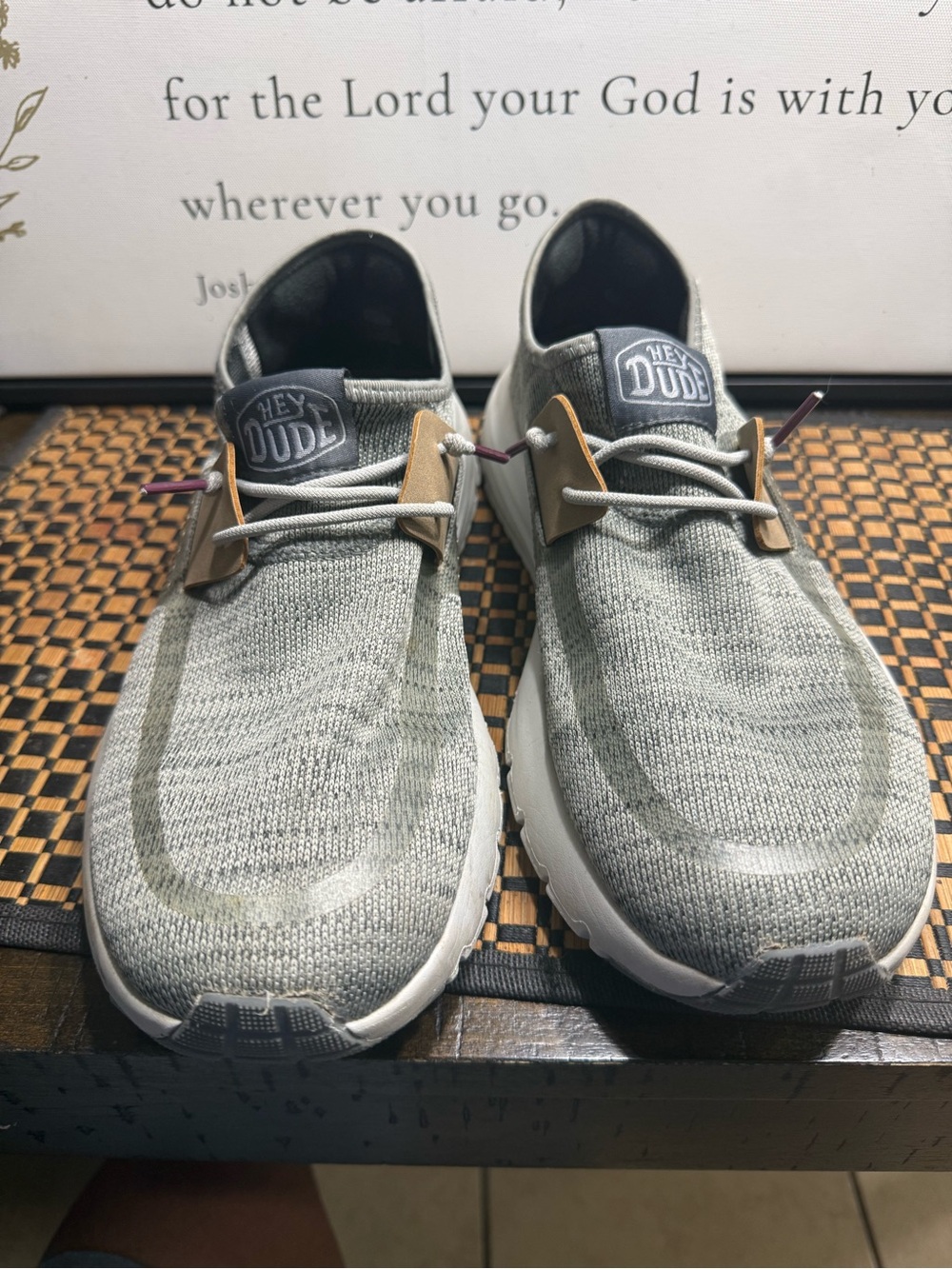 Hey Dude Men's Light Gray Knit Slip-On Sneakers with Tan Accents SZ:11 Box17